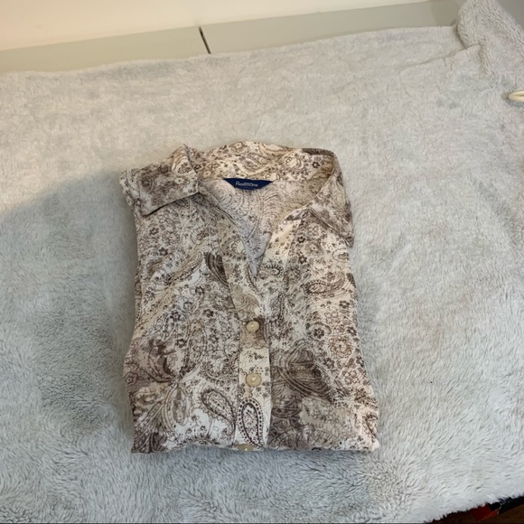 Romantic Cream & Brown Capped Sleeve Blouse Large -pic doesn’t do Justice - Picture 5 of 10